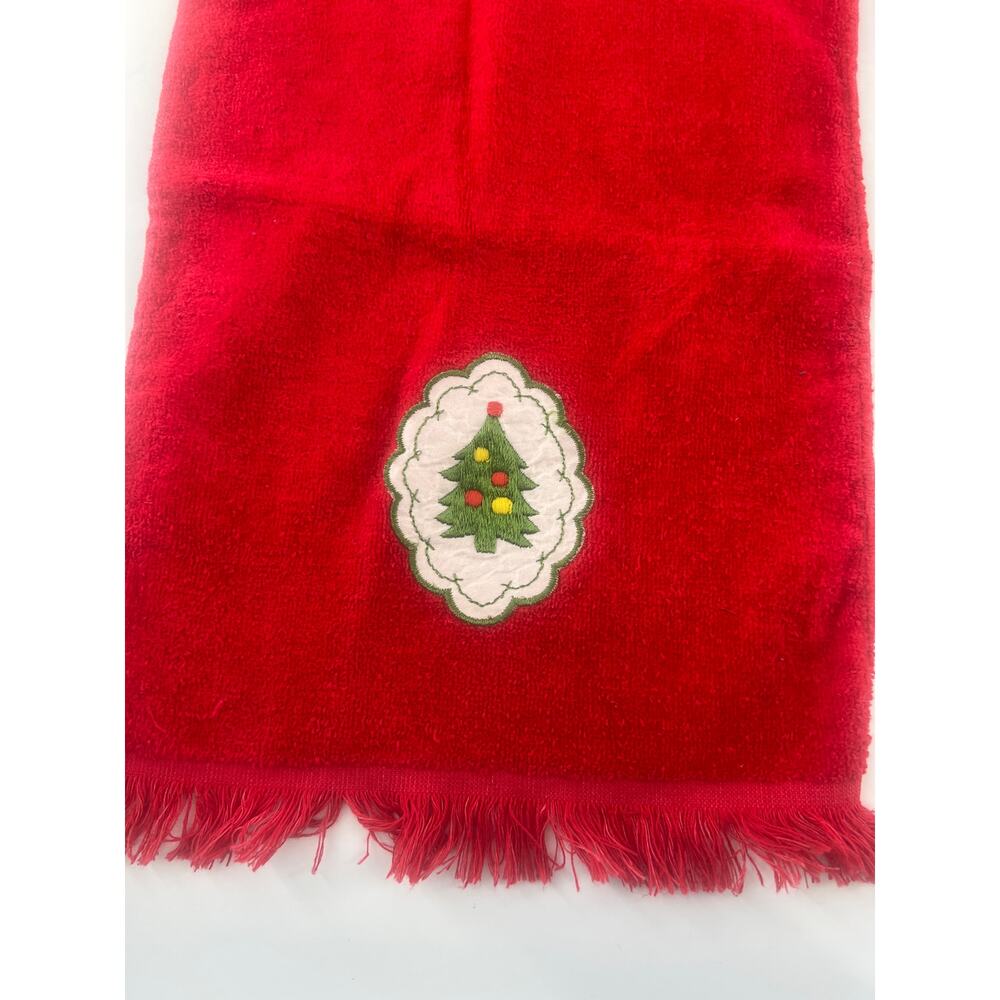 Vintage Cannon Christmas Hand Towels Red Candy Cane Holiday Tree Retro Bathroom